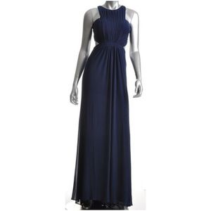 NEW La Femme Open And Sides Sheer Neck Navy Dress